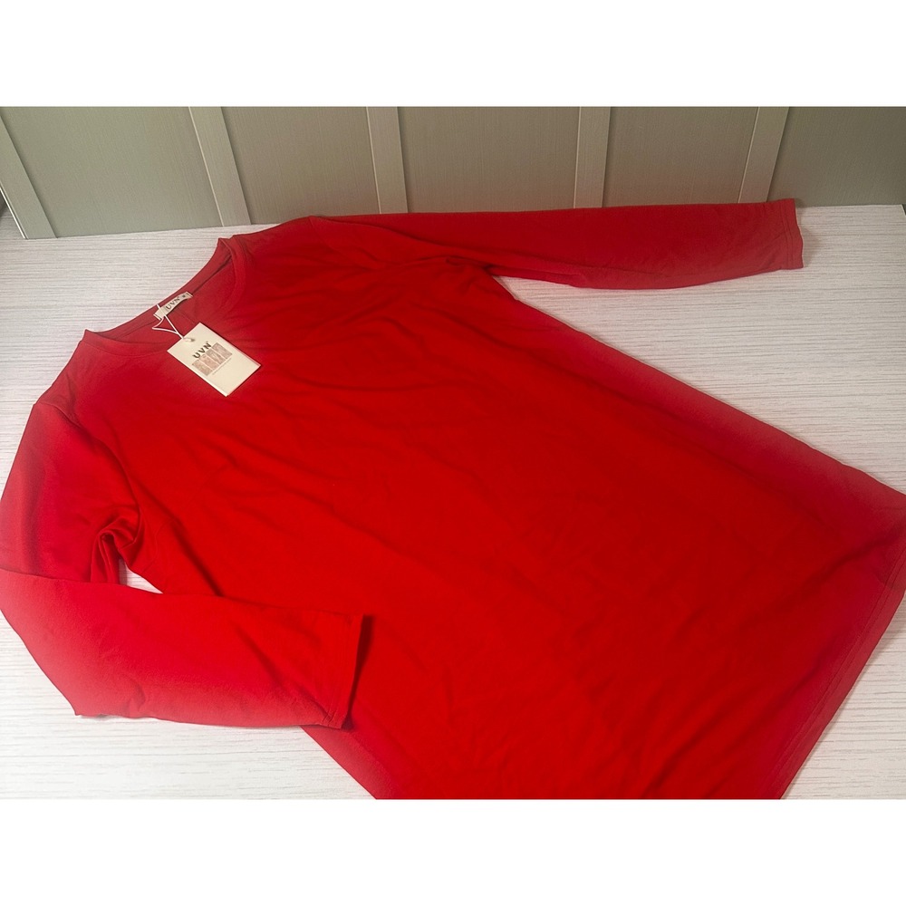 *NEW* Womens XL UVN Red Long Sleeve Shift T-Shirt Dress Crew Neck